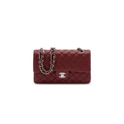 CHANEL MASTER MEDIUM CLASSIC FLAP BAG WITH SILVER HARDWARE BURGUNDY A01112 (25*16*8cm)